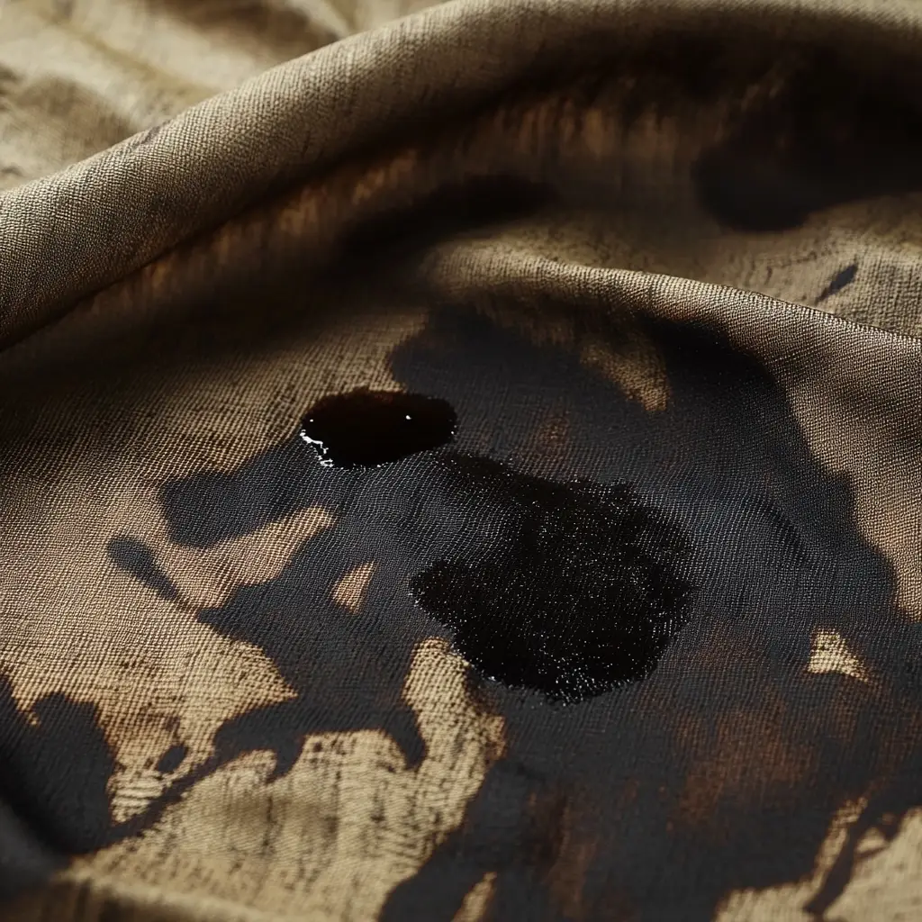 Hydraulic fluid stain on fabric